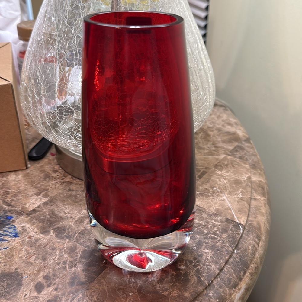 Vibrant Red Swedish MCM Glass Vase Designed Bo Borgstom for Sedna